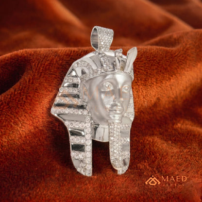 Heavy Egyptian Pharaoh Mask Statement Charm – Diamond Cluster Pendant