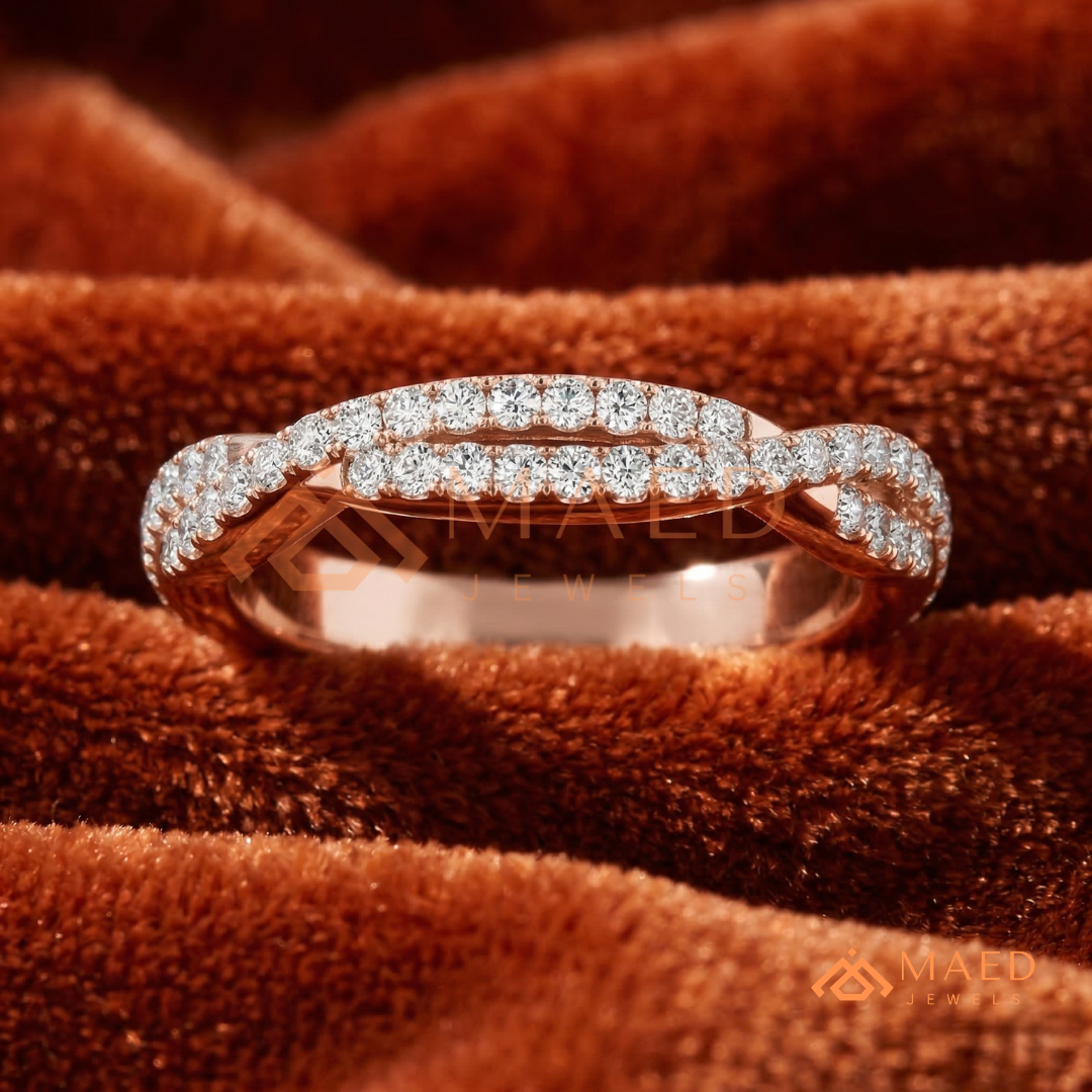 Double Row Twisted Infinity Diamond Wedding Band | Crossover Pavé Wave Ring in Silver, 14K Gold, & Rose Gold