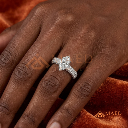 Marquise Cut Solitaire Pave Engagement Ring - Sterling Silver, 14K Gold, or 14K Rose Gold
