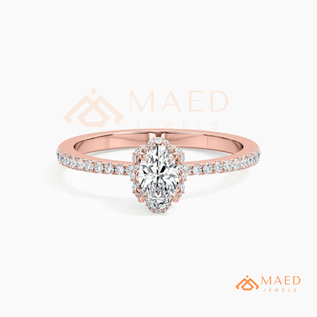 Vintage Oval Cut Halo Engagement Ring in 14K Gold, Rose Gold & Silver