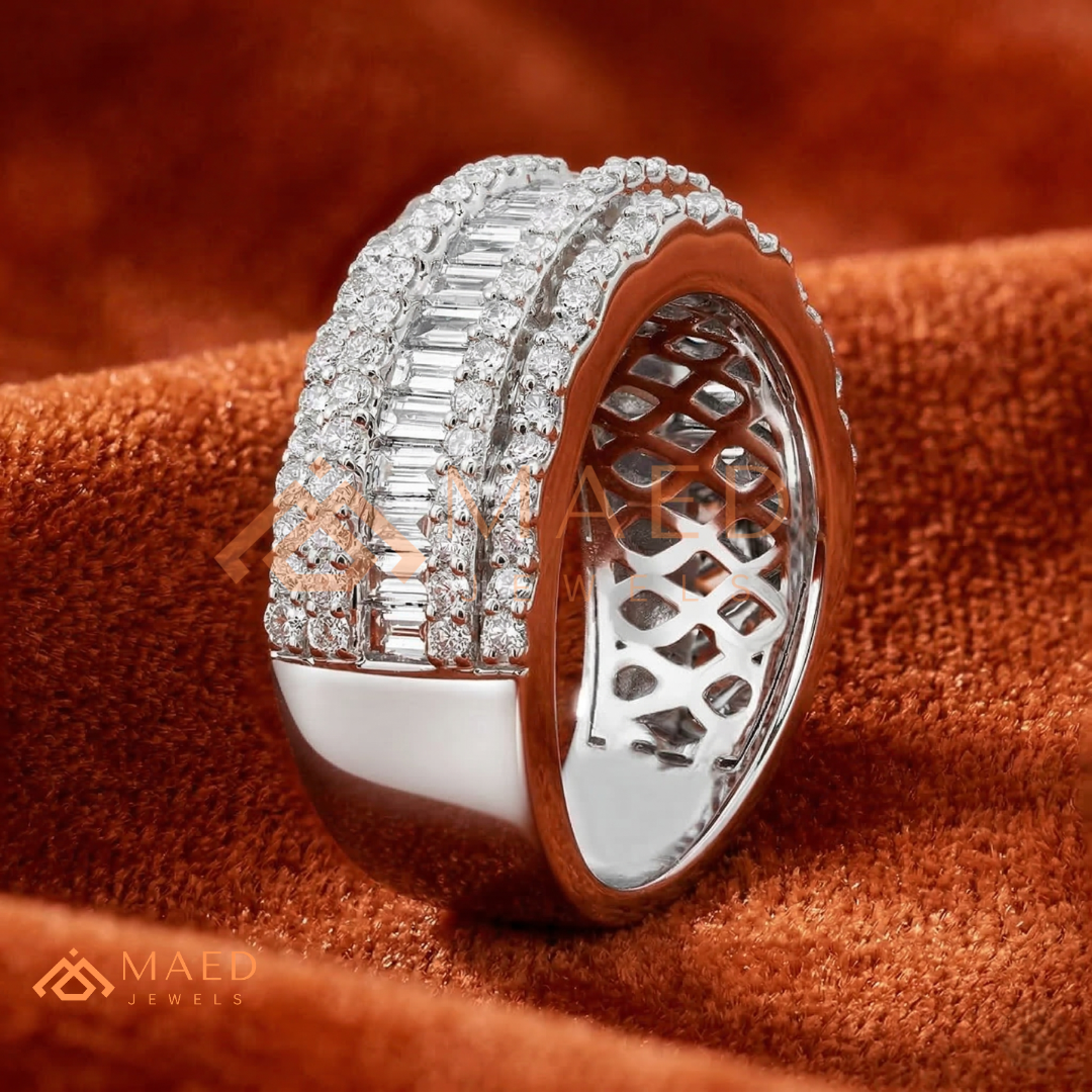 5-Row Hybrid Eternity Cigar Ring – Silver, 14K Yellow & Rose Gold