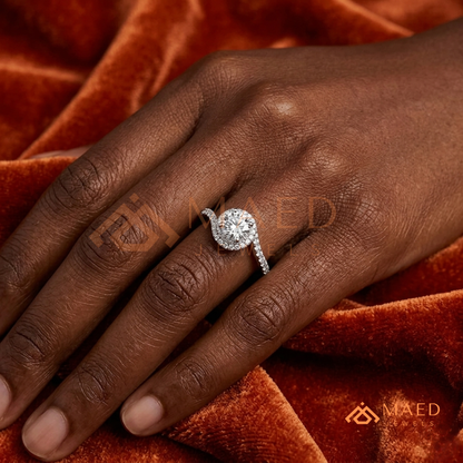 Moissanite Bypass Halo Engagement Ring in 14K Gold, Rose Gold & Sterling Silver | Twisted Pave Diamond Accent Ring for Women