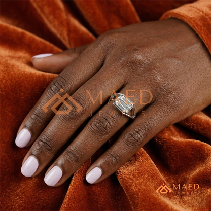 Nature-Inspired Radiant Cut Three-Stone Engagement Ring with Thorn Band in Silver, 14K Gold & Rose Gold