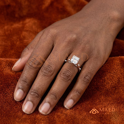Radiant Cut Solitaire Engagement Ring with Dotted Accent Band