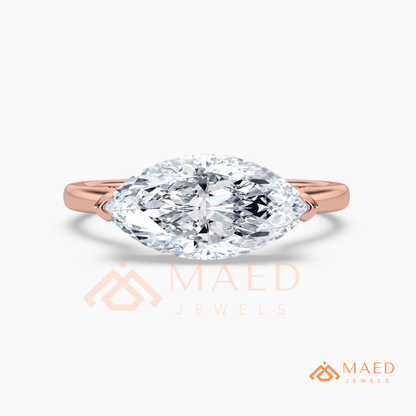 East-West Marquise Cut Engagement Ring | 14K Gold, Rose Gold & Silver Solitaire