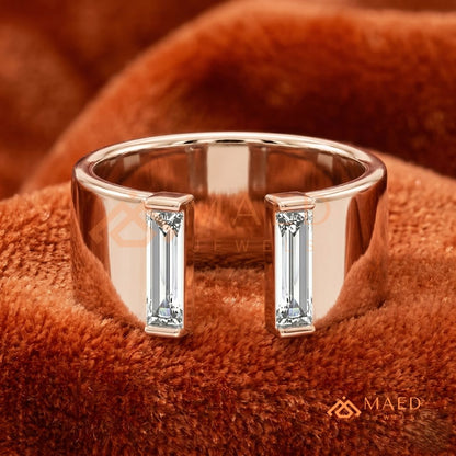 Minimalist Two-Stone Open Cigar Ring – Silver, 14K Yellow & Rose Gold