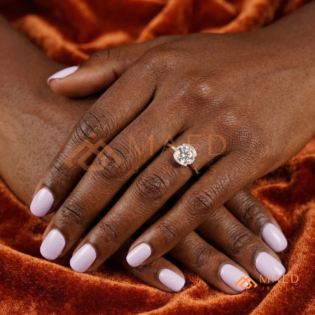 Horizontal Oval Half-Bezel Minimalist Engagement Ring in Silver, 14K Yellow Gold, or Rose Gold
