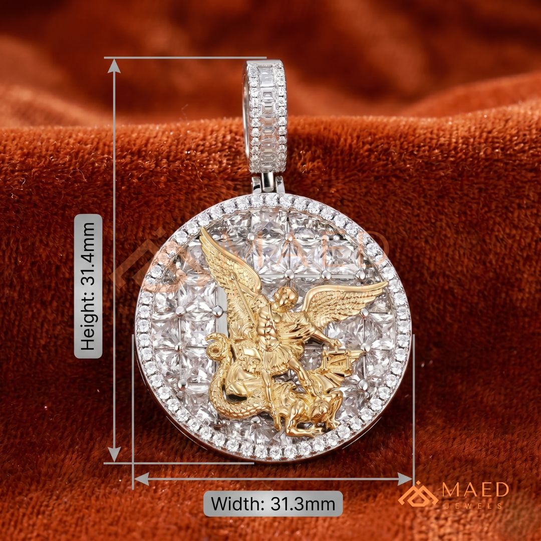 Saint Michael Medallion Pendant – Trillion Cut & Baguette Hip Hop Necklace