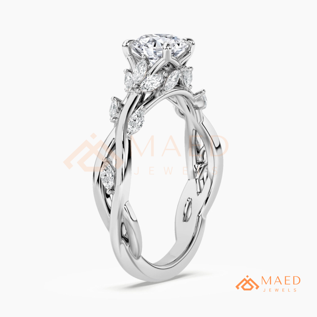 Nature Inspired Twisted Vine Engagement Ring in 14K Gold, Rose Gold & Silver
