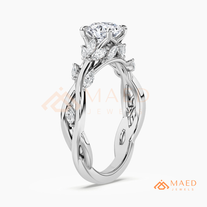 Nature Inspired Twisted Vine Engagement Ring in 14K Gold, Rose Gold & Silver