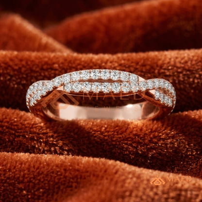 Double Row Twisted Infinity Diamond Wedding Band | Crossover Pavé Wave Ring in Silver, 14K Gold, & Rose Gold