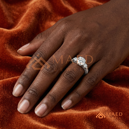 Vintage 3-Stone Round Engagement Ring in 14K Gold, Rose Gold & Silver | Antique Milgrain Pave Moissanite Ring for Women