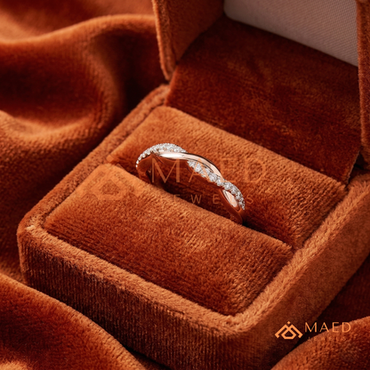 Half-Pavé Twisted Vine Diamond Wedding Band | Interlocking Infinity Wave Ring in Silver, 14K Gold, & Rose Gold