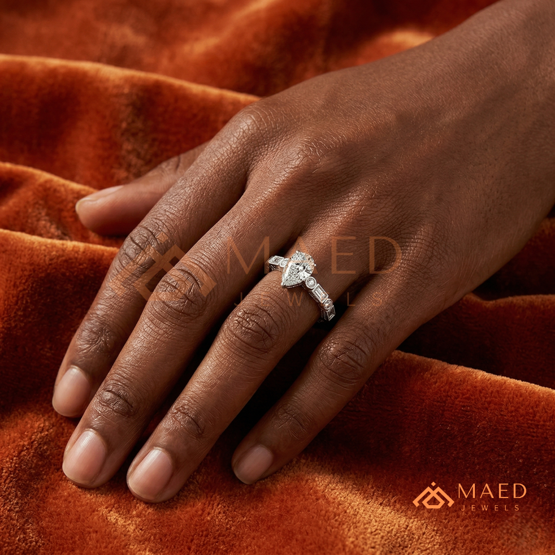 Vintage Pear Cut Multi-Stone Engagement Ring | 14K Gold, Rose Gold & Silver