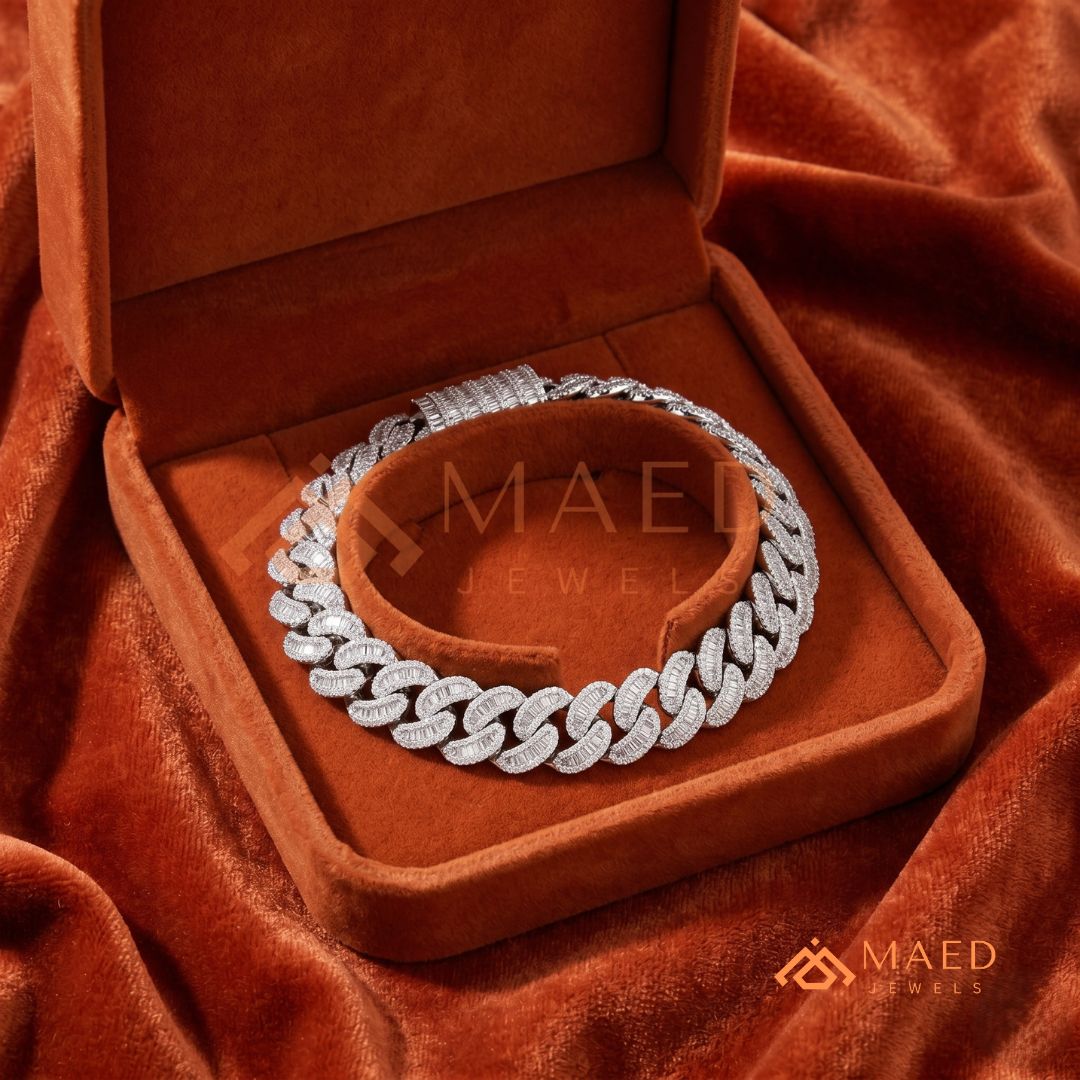 Iced Baguette Cuban Link Bracelet – 925 Silver, Gold & Rose Gold