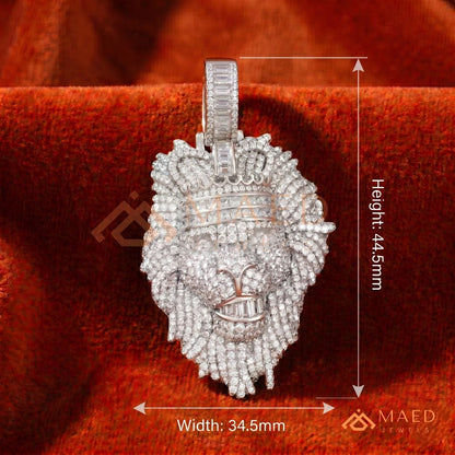Iced Out King Lion Head Pendant – 14K Gold, Rose Gold & Silver Baguette Crown Hip Hop Charm