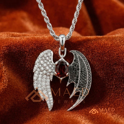 The Dark Angel Wing Pendant | Red Garnet Gothic Statement Necklace