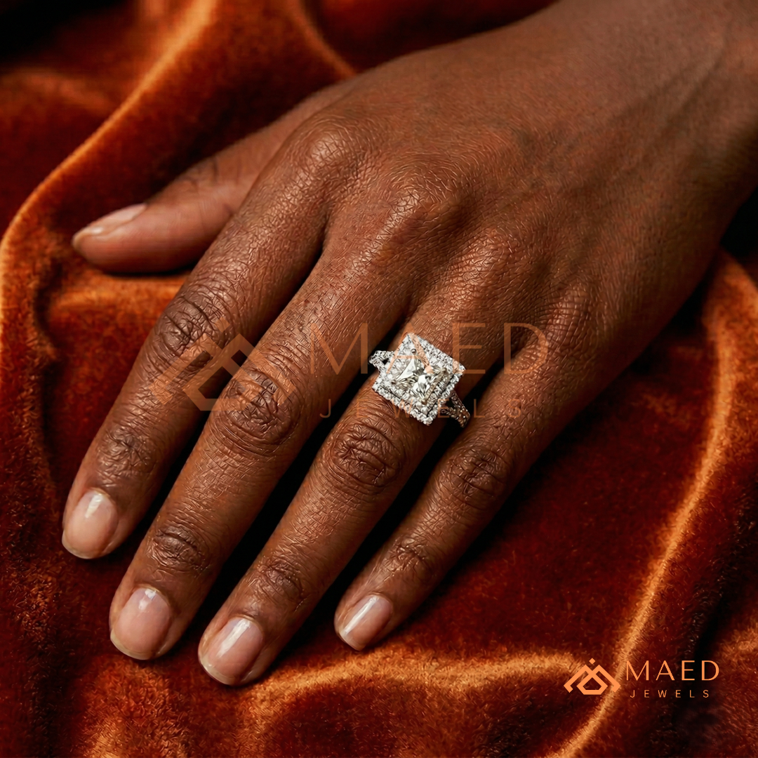 Vintage Oval Cut Geometric Shield Ring | Marquise & Round Pavé Chevron Band
