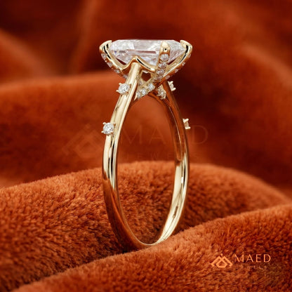 Radiant Cut Solitaire Engagement Ring with Dotted Accent Band