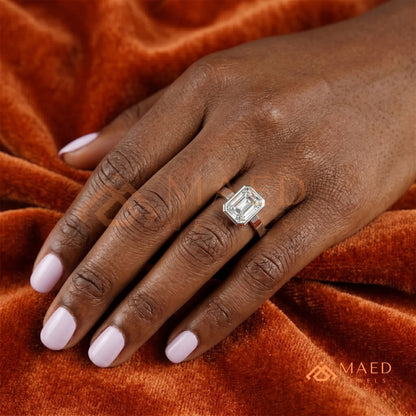 Radiant Cut Bezel Set Engagement Ring with Wide Flat Band in 14K Gold, Rose Gold & Silver