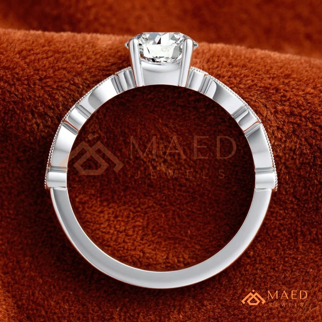 merald Cut Diamond Simulant Vintage Milgrain Ring (14k Gold & Sterling Silver)