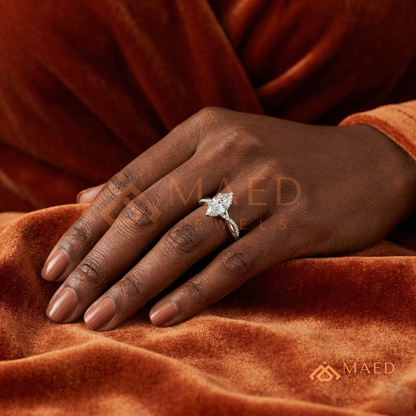Marquise Cut Engagement Ring with Twisted Pavé Band | 14K Gold, Rose Gold & Silver