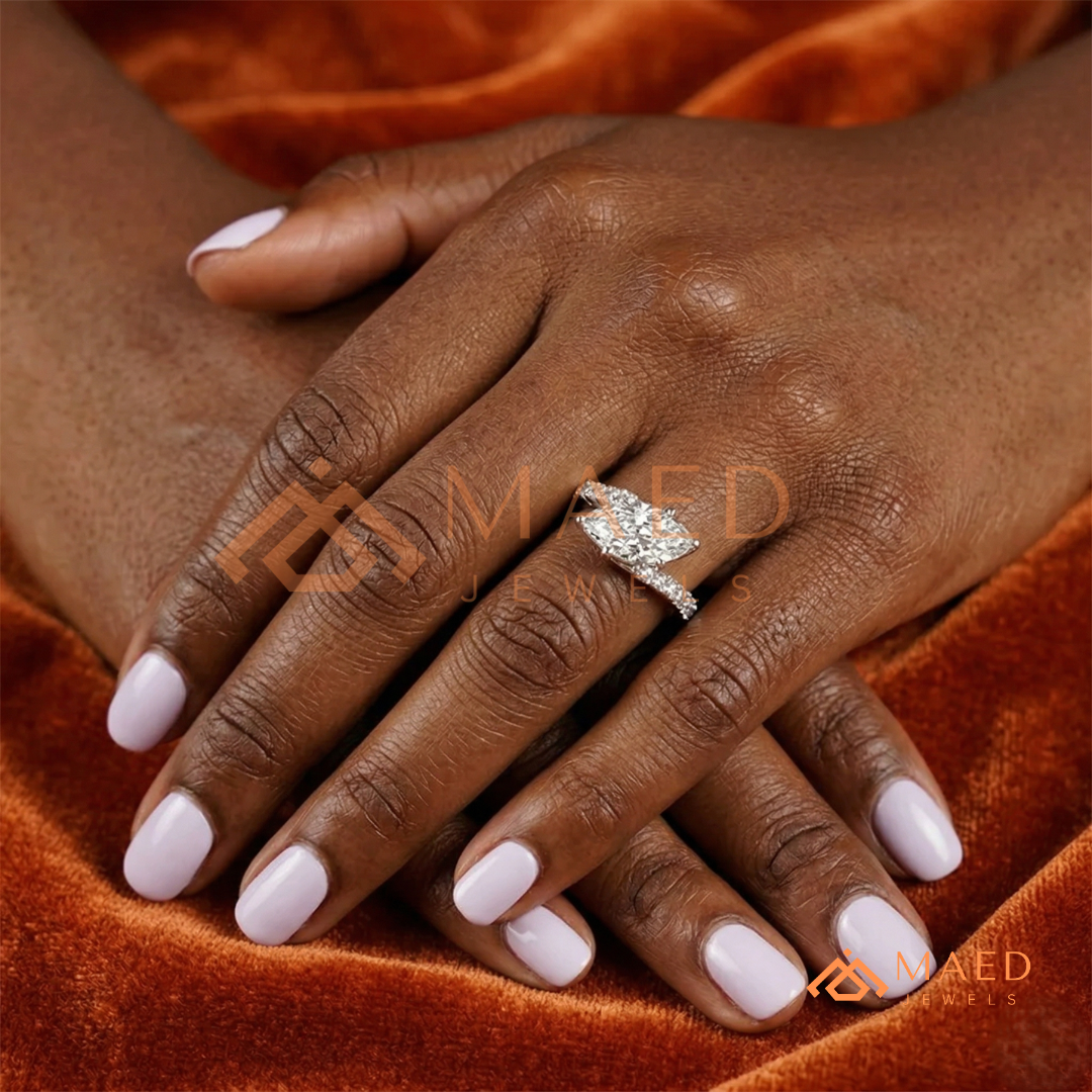 Marquise Cut Diamond Bypass Engagement Ring in Sterling Silver, 14K Gold, & 14K Rose Gold