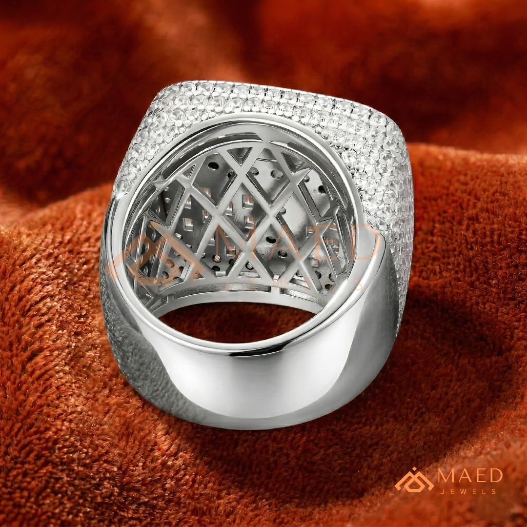 Heavy Square Iced Baguette Cross Ring – 925 Silver, 14K Gold & Rose Gold