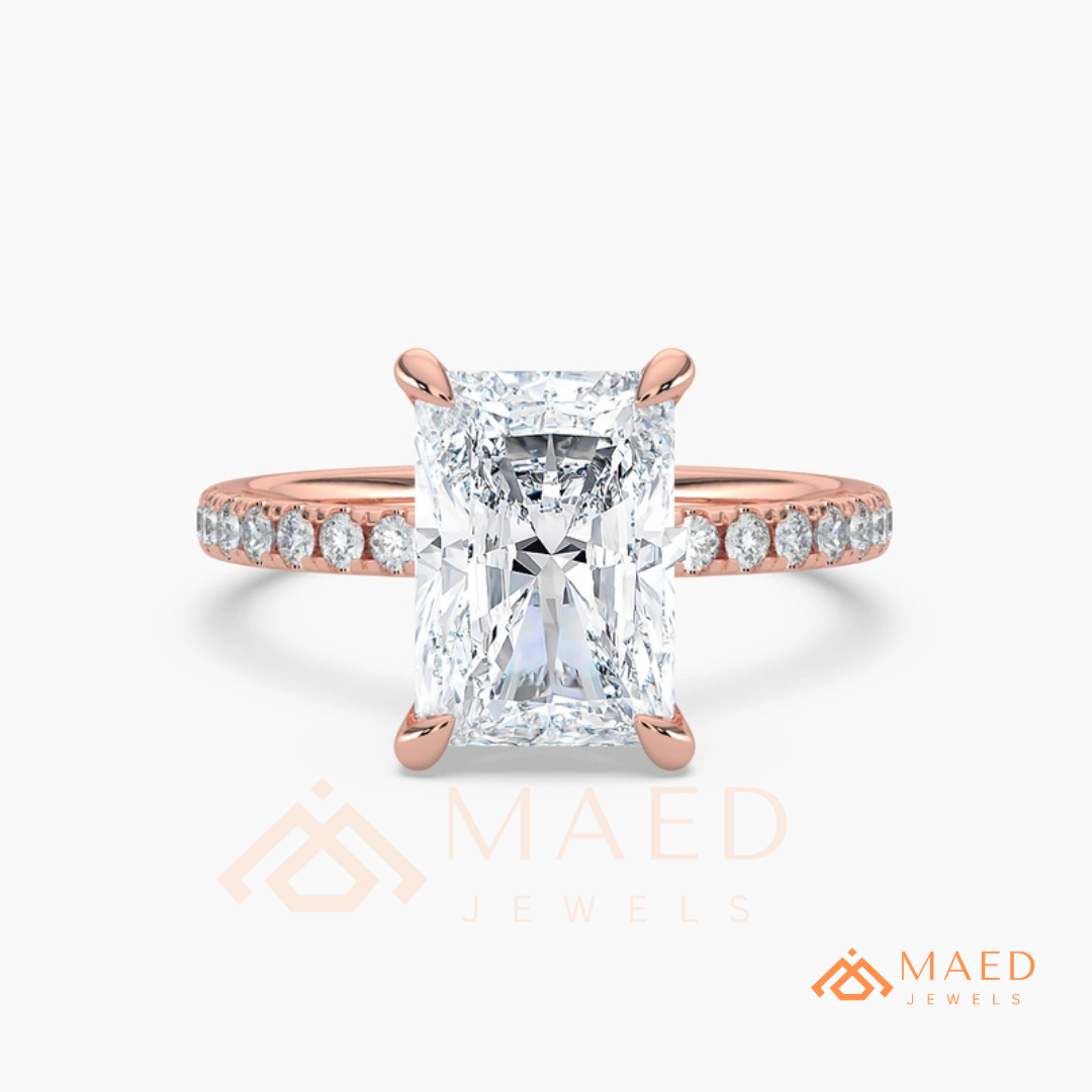 Radiant Cut Diamond Hidden Halo Engagement Ring in 14K Gold, Rose Gold & Silver