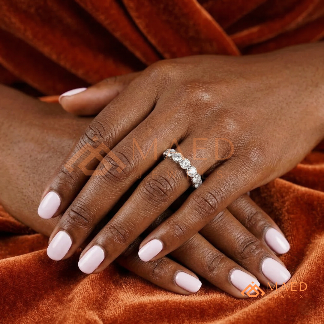 Classic Round Cut Half Eternity Ring – Shared Prong Moissanite Anniversary Band