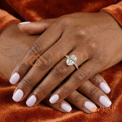 Oval Cut Hidden Halo Engagement Ring | Pavé Band in 14k Gold, Rose Gold & Silver