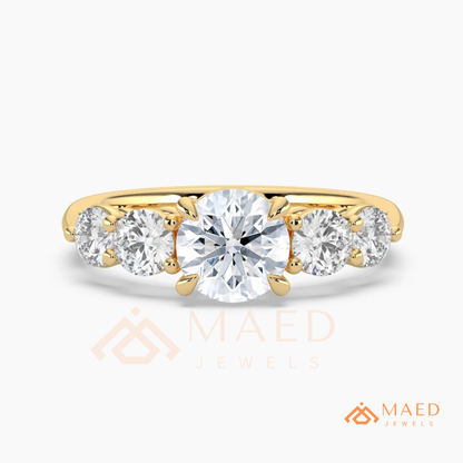 Round Cut 5-Stone Graduated Engagement Ring in Sterling Silver, 14K Gold & 14K Rose Gold