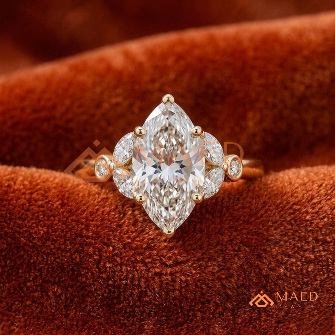 Vintage Marquise Flora Diamond Simulant Ring in 14K Yellow Gold, Rose Gold & Silver