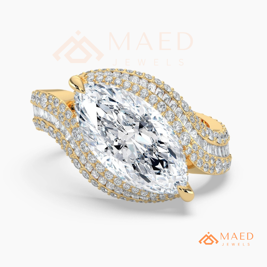 Marquise Cut Bypass Cocktail Ring in Sterling Silver, 14K Gold & 14K Rose Gold