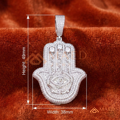 Iced Out Hamsa & Evil Eye Protective Pendant – Symbolic Statement Medallion
