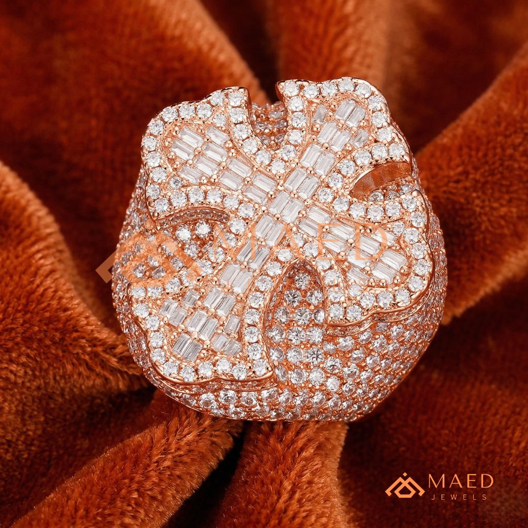 Men's Iced-Out 3D Cross Statement Ring | Silver, 14K Gold & Rose Gold
