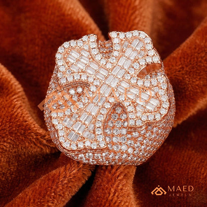 Men's Iced-Out 3D Cross Statement Ring | Silver, 14K Gold & Rose Gold