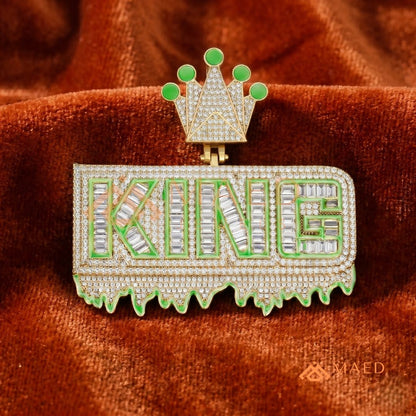 "King" Drip Statement Pendant –  14K Gold, Rose Gold & Sterling Silver with Hand-Set VVS Stones & Enamel Accents