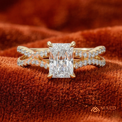 Radiant Cut Criss-Cross Engagement Ring in Sterling Silver, 14K Gold & 14K Rose Gold
