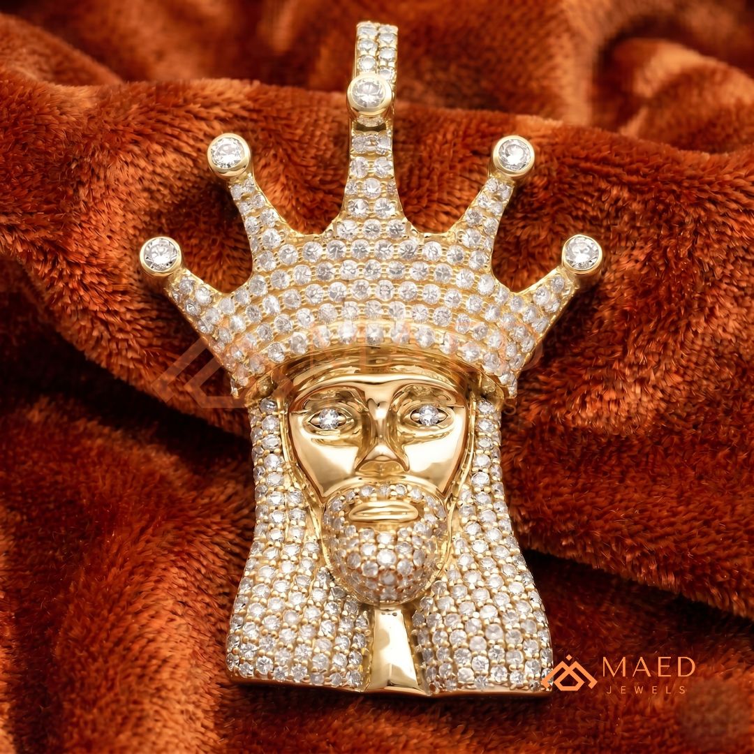 Iced Out King Jesus Head Statement Pendant | Silver, 14K Yellow & Rose Gold
