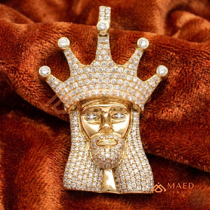 Iced Out King Jesus Head Statement Pendant | Silver, 14K Yellow & Rose Gold