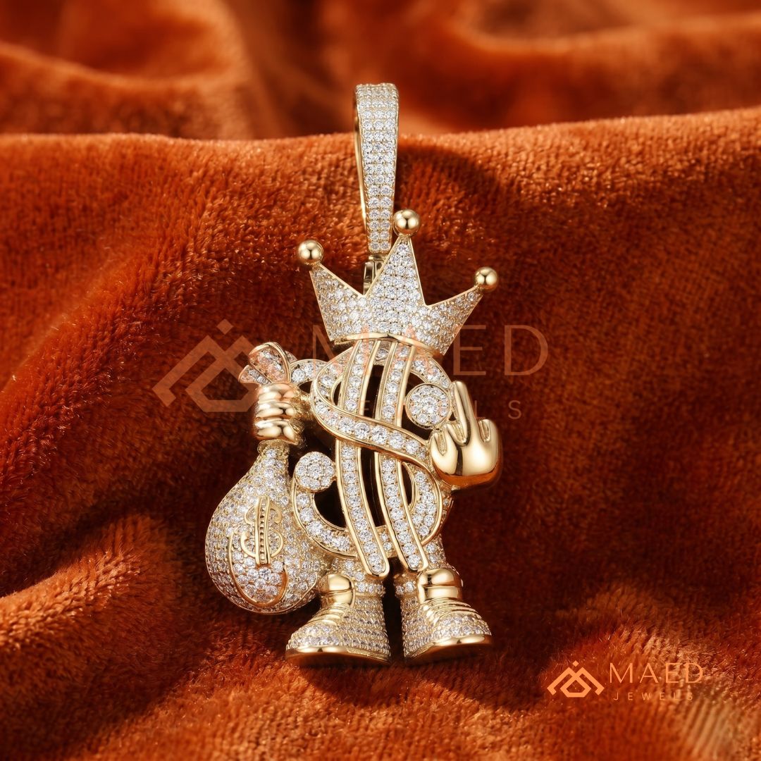 Money Bag King Diamond Pendant - 14K Gold, Rose Gold & Sterling Silver Hip Hop Charm