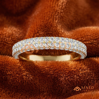 Double Row Pavé Diamond Wedding Band | 2-Row Micro-Pavé Anniversary Ring in Silver, 14K Gold, & Rose Gold