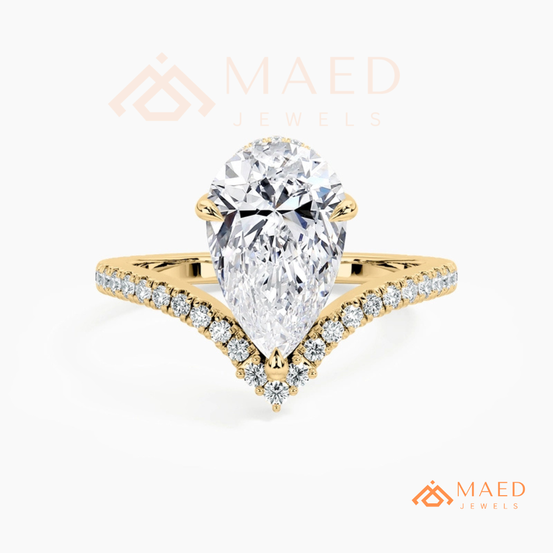 Pear Cut Chevron Engagement Ring in Sterling Silver, 14K Gold & 14K Rose Gold
