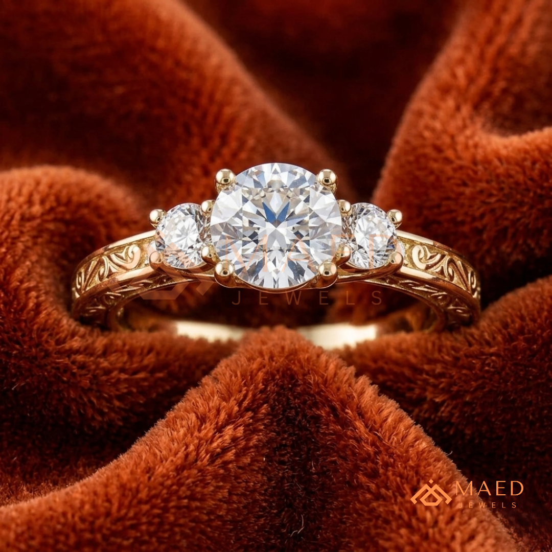 Past Present Future Round Cut Ring in 14K Yellow Gold, Rose Gold & Sterling Silver