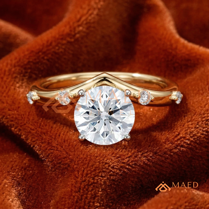 Round Cut Chevron Engagement Ring in Sterling Silver, 14K Gold & 14K Rose Gold