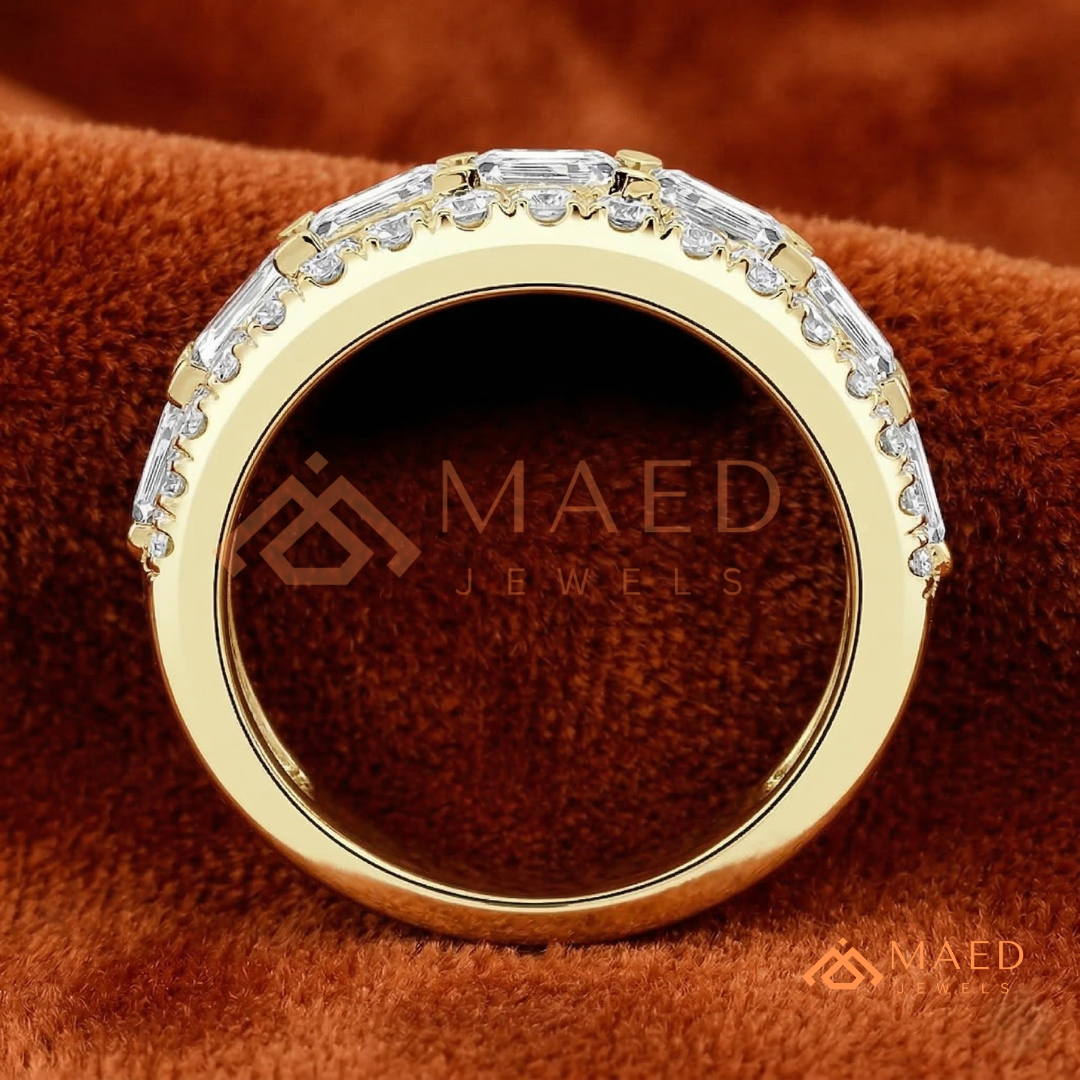 The Empress Triple-Row Eternity Band | Emerald & Round Cut Cluster Ring