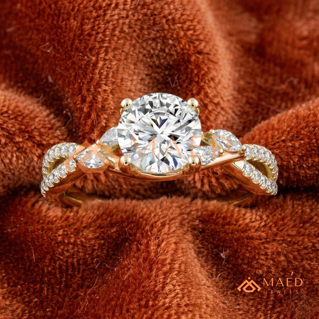 Enchanted Vine Round Brilliant Cluster Ring in 14K Yellow Gold, Rose Gold & Silver