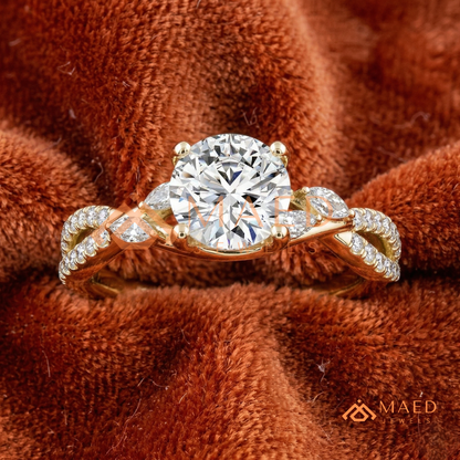 Enchanted Vine Round Brilliant Cluster Ring in 14K Yellow Gold, Rose Gold & Silver