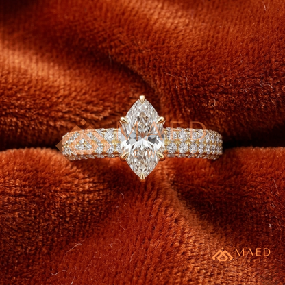Marquise Cut Solitaire Pave Engagement Ring - Sterling Silver, 14K Gold, or 14K Rose Gold